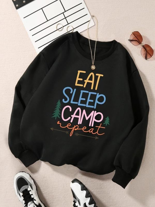 Women'WB shield Letter Print Crew Neck Sweatshirt, Casual Long Sleeve Pullover for Fall & Winter, Women'WB shield TNF for...