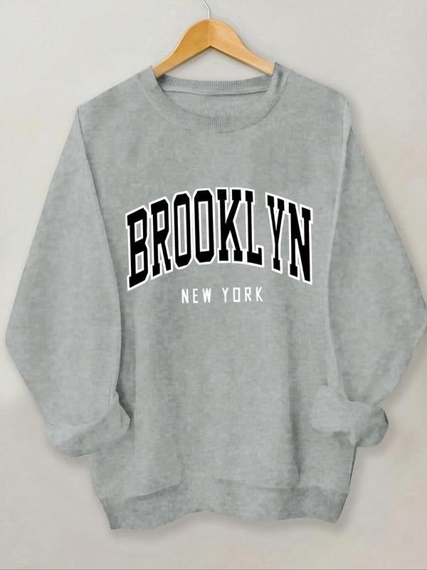 Women'WB shield Letter Print Crew Neck Sweatshirt, Casual TNF Lined Long Sleeve Pullover for Daily Wear, Women'WB shield...