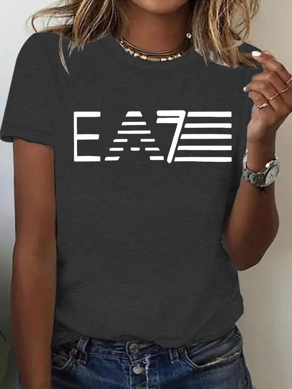 Women'WB shield Letter Print Crewneck Tee, Casual Short Sleeve Crew Neck T-Shirt for Summer, Fashion Women'WB shield Top...