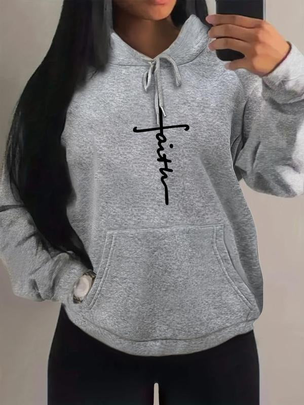 Women'WB shield Letter Print Drawstring Drop Shoulder Hoodie, Casual Pocket Hooded Sweatshirt for Fall & Winter, Women'WB...