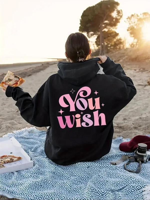 Women'WB shield Letter Print Drawstring Hoodie, Casual Comfort Long Sleeve Kangaroo Pocket Hooded Sweatshirt for Spring &...