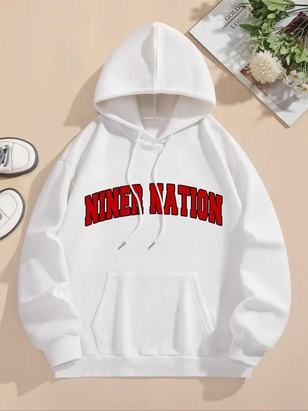 Women'WB shield Letter Print Drawstring Hoodie, Casual Long Sleeve Hooded Sweatshirt for Fall & Winter, Women'WB shield...