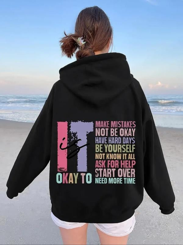 Women'WB shield Letter Print Drawstring Hoodie, Casual Long Sleeve Hooded Sweatshirt for Fall & Winter, Women'WB shield...