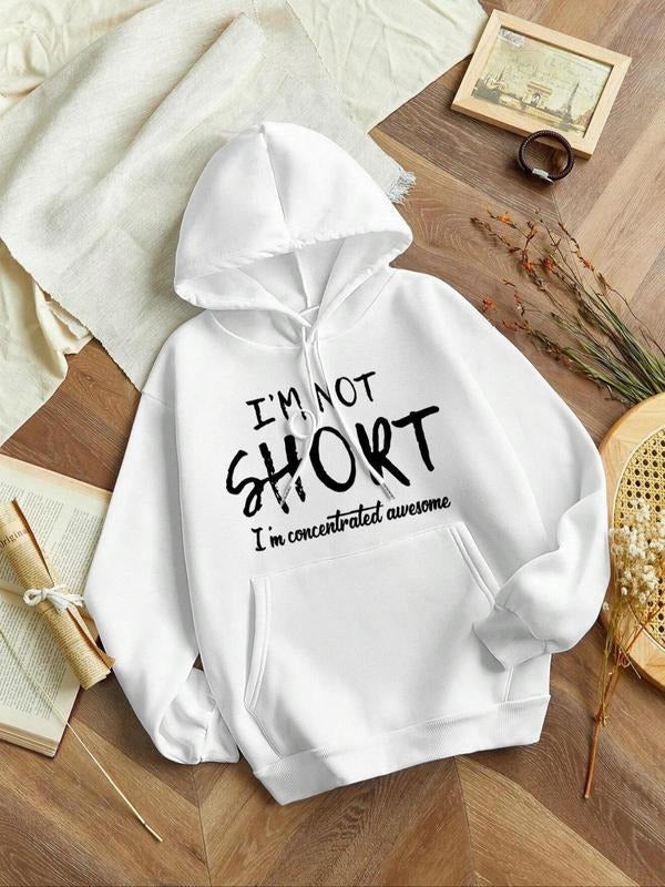 Women'WB shield Letter Print Drawstring Hoodie, Casual Long Sleeve Kangaroo Pocket Hooded Sweatshirt for Fall & Winter,...