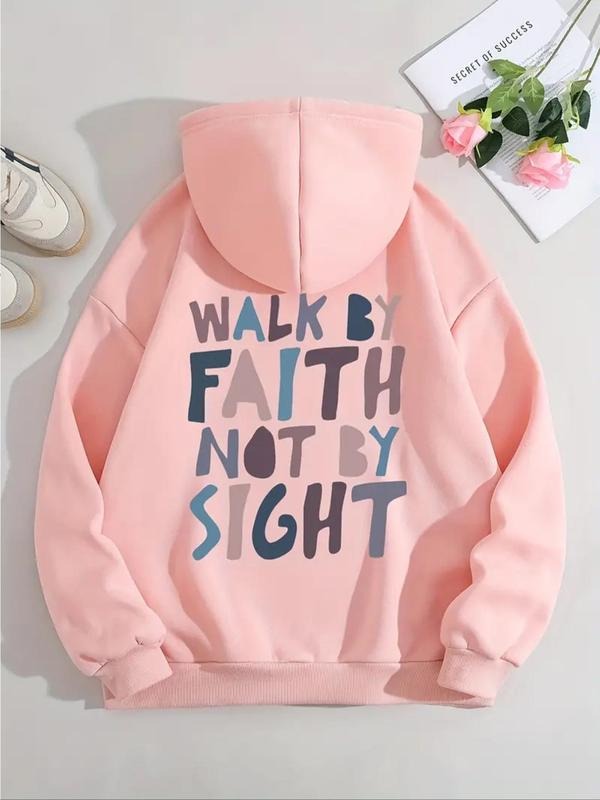 Women'WB shield Letter Print Drawstring Kangaroo Pocket Hoodie, Casual Long Sleeve Hooded Sweatshirt for Fall & Winter,...