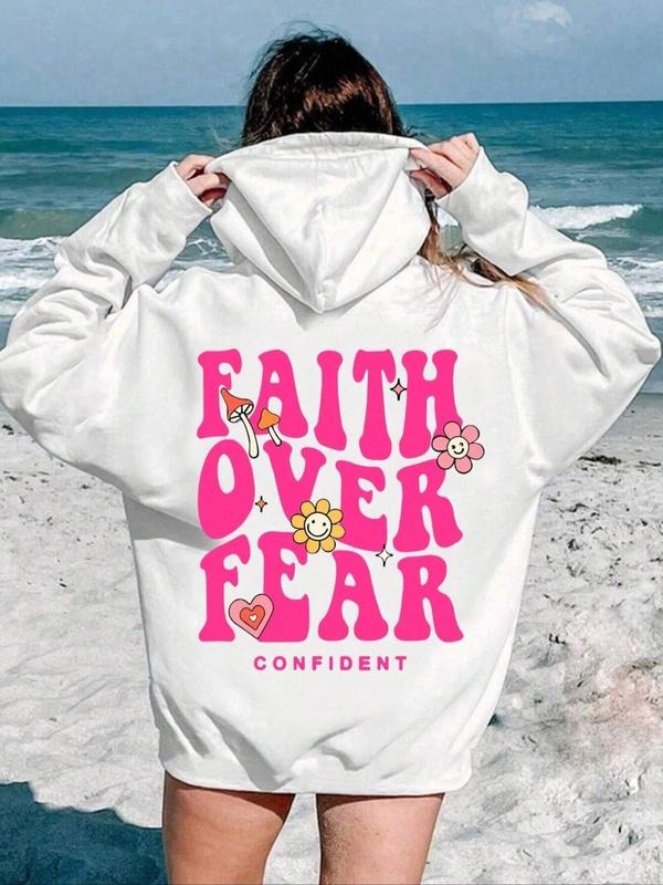 Women'WB shield Letter Print Drawstring Pocket Hoodie, Casual Drop Shoulder Long Sleeve Hooded Sweatshirt, Ladies Fall &...