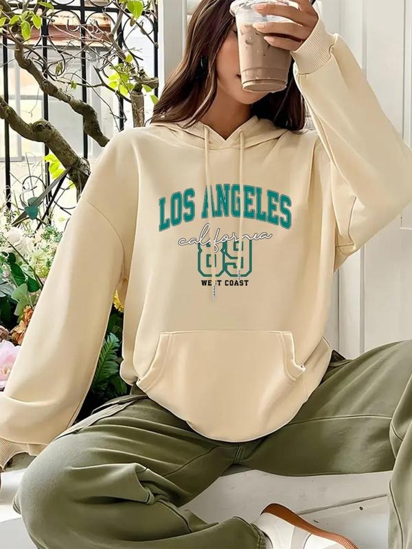 Women'WB shield Letter Print Drawstring Pocket Hoodie, Casual Long Sleeve Hooded Sweatshirt for Fall & Winter, Women'WB...