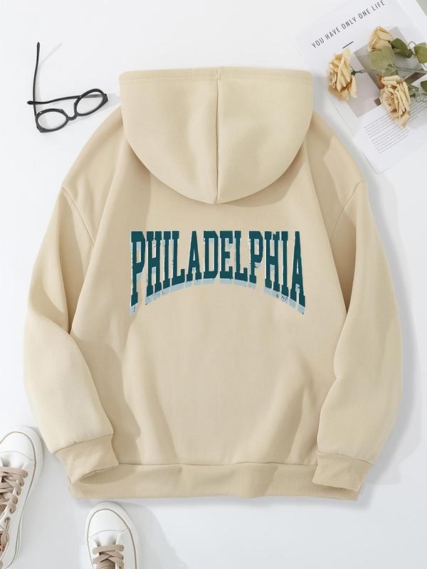 Women'WB shield Letter Print Drawstring Pocket Hoodie, Casual Long Sleeve Hooded Sweatshirt for Fall & Winter, Women'WB...