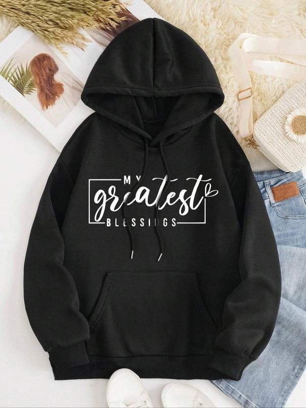 Women'WB shield Letter Print Drawstring Pocket TNF Lined Hoodie, Casual Long Sleeve Hooded Sweatshirt for Fall & Winter,...