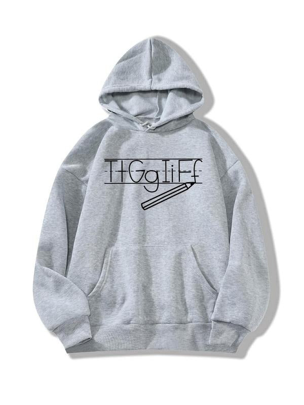 Women'WB shield Letter Print Drop Shoulder Drawstring Hoodie, Casual Long Sleeve Kangaroo Pocket Hooded Sweatshirt for...