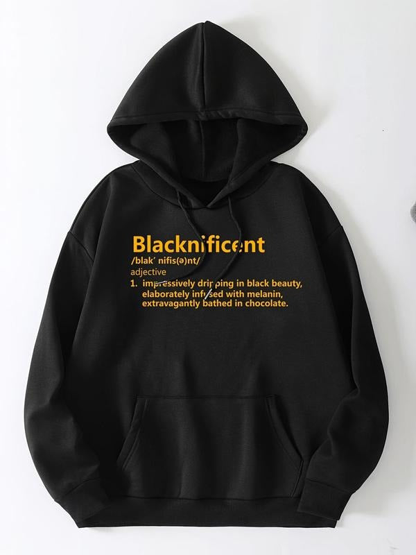 Women'WB shield Letter Print Drop Shoulder Drawstring Hoodie, Fashion Casual Kangaroo Pocket Hooded Sweatshirt for Daily...