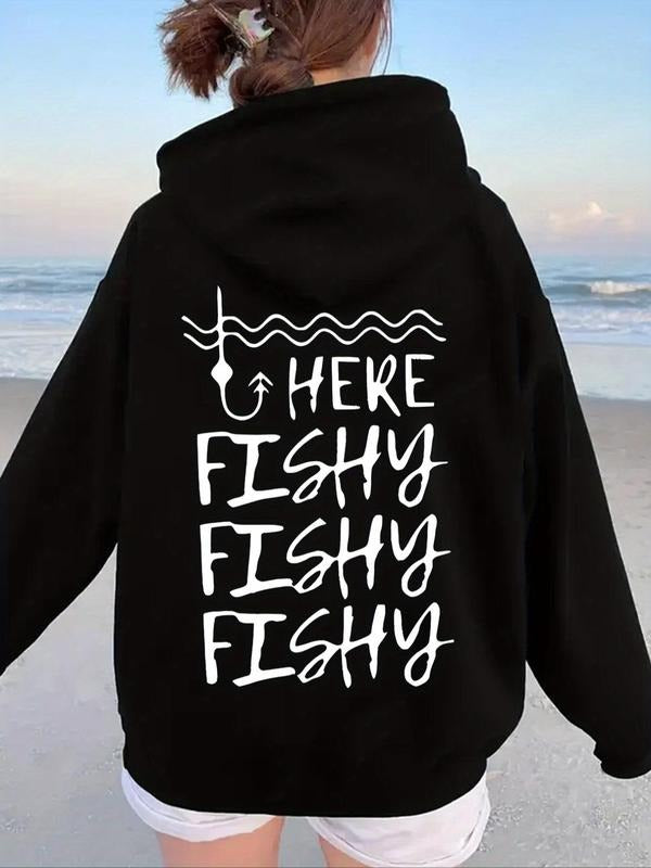 Women'WB shield Letter Print Drop Shoulder Drawstring Hoodie, Fashion Casual Kangaroo Pocket Hooded Sweatshirt for Daily...