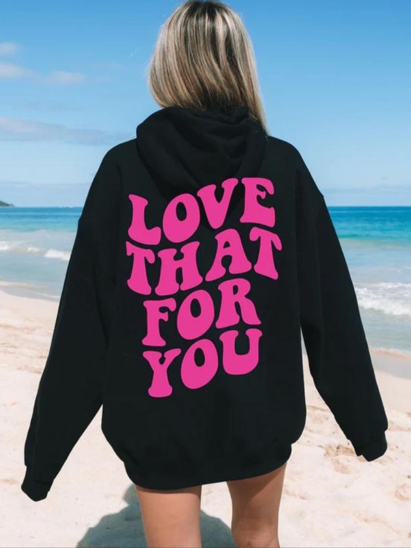 Women'WB shield Letter Print Drop Shoulder Drawstring Hoodie, Fashion Casual Kangaroo Pocket Hooded Sweatshirt for Daily...