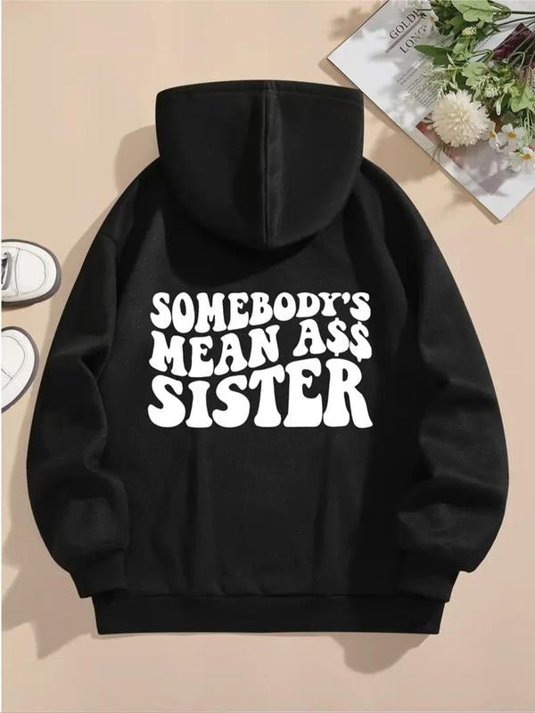 Women'WB shield Letter Print Drop Shoulder Drawstring Hoodie, Fashion Casual Kangaroo Pocket Hooded Sweatshirt for Daily...
