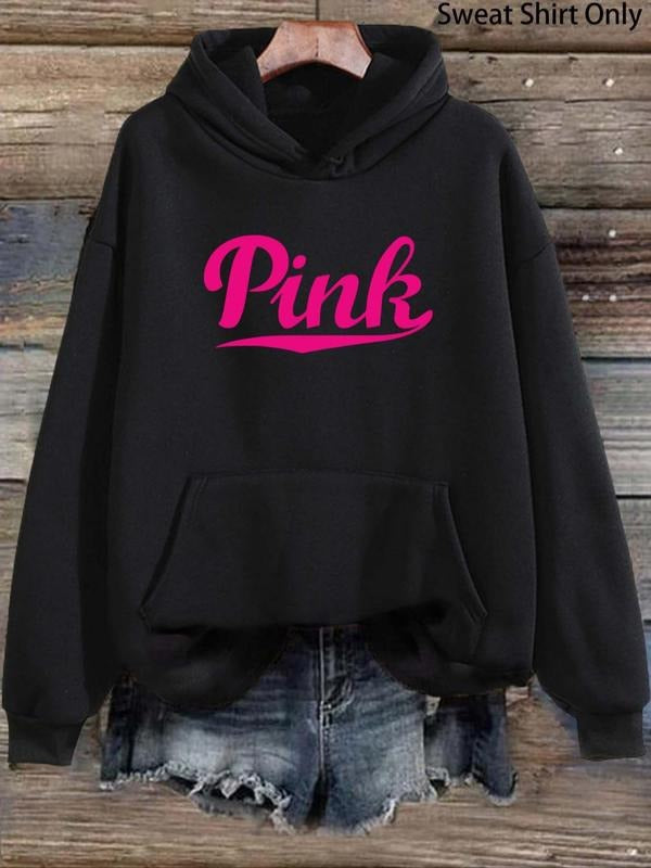 Women'WB shield Letter Print Drop Shoulder Drawstring Hoodie, Fashion Casual Kangaroo Pocket Hooded Sweatshirt for Daily...