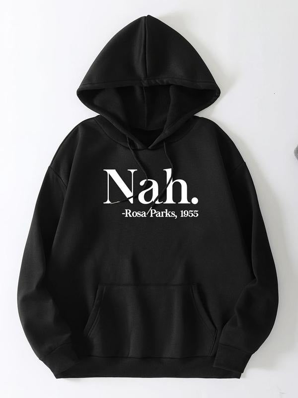 Women'WB shield Letter Print Drop Shoulder Drawstring Hoodie, Fashion Casual Kangaroo Pocket Hooded Sweatshirt for Daily Holiday Outdoor Wear, Women TNF for Fall & Winter style 29