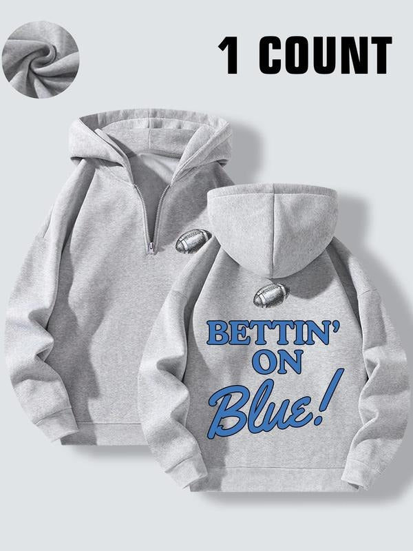 Women'WB shield Letter Print Drop Shoulder Half Zip Up Hoodie, Fashion Casual Hooded Sweatshirt for Daily Holiday Outdoor...