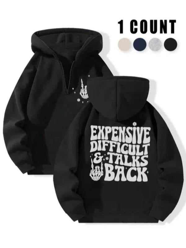Women'WB shield Letter Print Drop Shoulder Half Zip Up Hoodie, Fashion Casual Long Sleeve Hooded Sweatshirt for Daily...