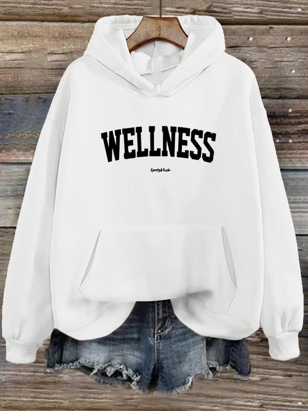 Women'WB shield Letter Print Drop Shoulder Hoodie, Casual Drawstring Pocket Hooded Sweatshirt for Fall & Winter, Fashion...