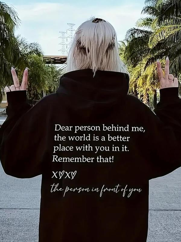 Women'WB shield Letter Print Drop Shoulder Hoodie, Fashion Casual Drawstring Kangaroo Pocket Hooded Sweatshirt for Daily...