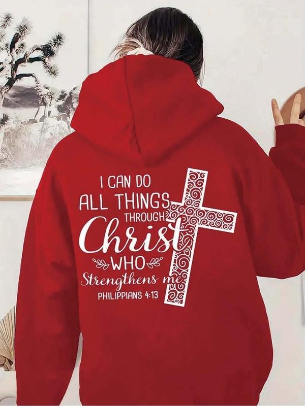 Women'WB shield Letter Print Drop Shoulder Hoodie, Fashion Casual Drawstring Pocket Hooded Hoodie for Daily Holiday...