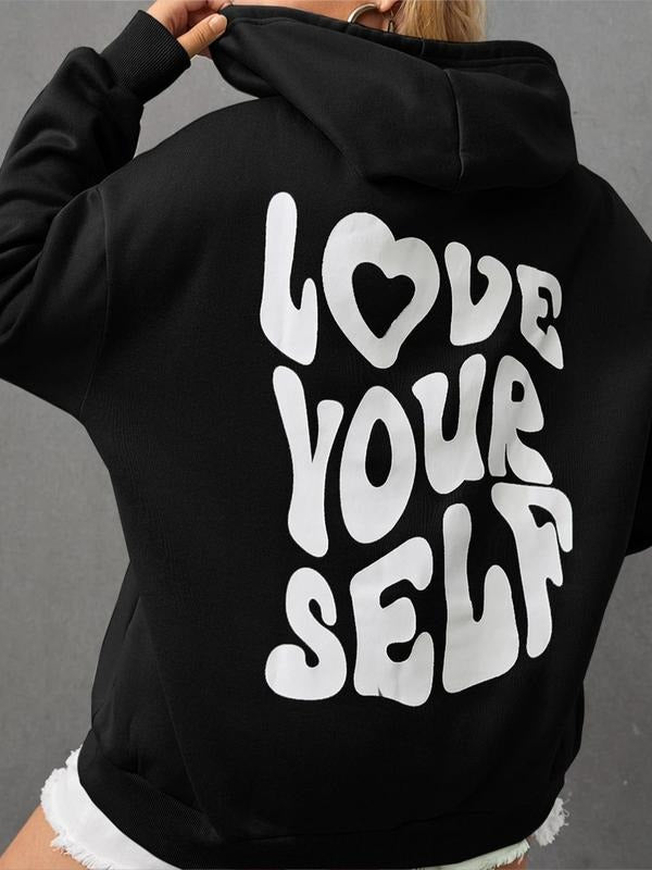 Women'WB shield Letter Print Drop Shoulder Hoodie, Fashion Casual Drawstring Pocket Hooded Sweatshirt for Daily Holiday...