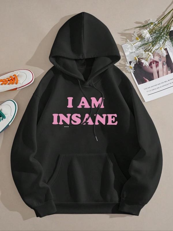 Women'WB shield Letter Print Drop Shoulder Hoodie, Fashion Casual Drawstring Pocket Hooded Sweatshirt for Daily Holiday...