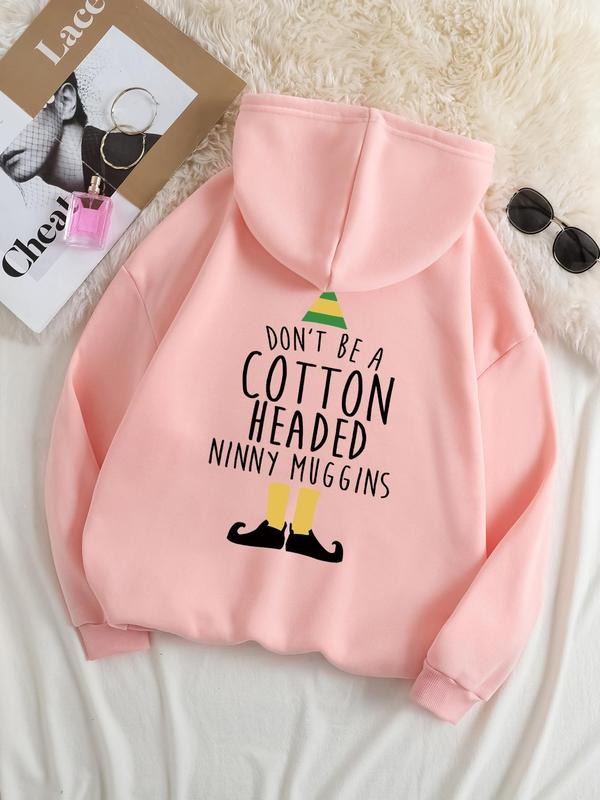Women'WB shield Letter Print Drop Shoulder Hoodie, Fashion Casual Drawstring Pocket Hooded Sweatshirt for Daily Holiday...