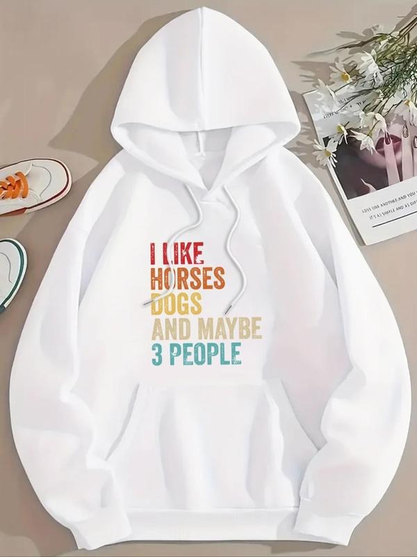 Women'WB shield Letter Print Drop Shoulder Hoodie, Fashion Casual Drawstring Pocket Hooded Sweatshirt for Daily Holiday...