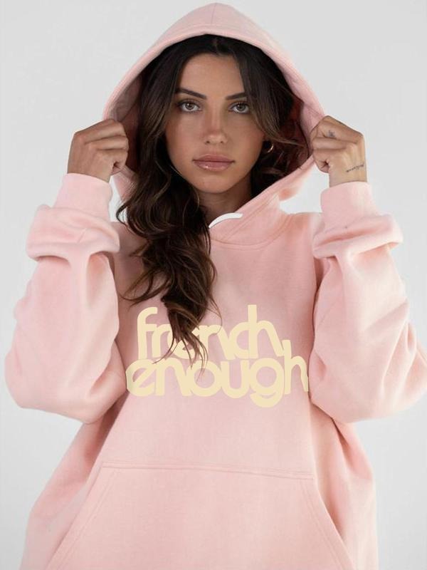 Women'WB shield Letter Print Drop Shoulder Hoodie, Fashion Casual Drawstring Pocket Hooded Sweatshirt for Daily Holiday...