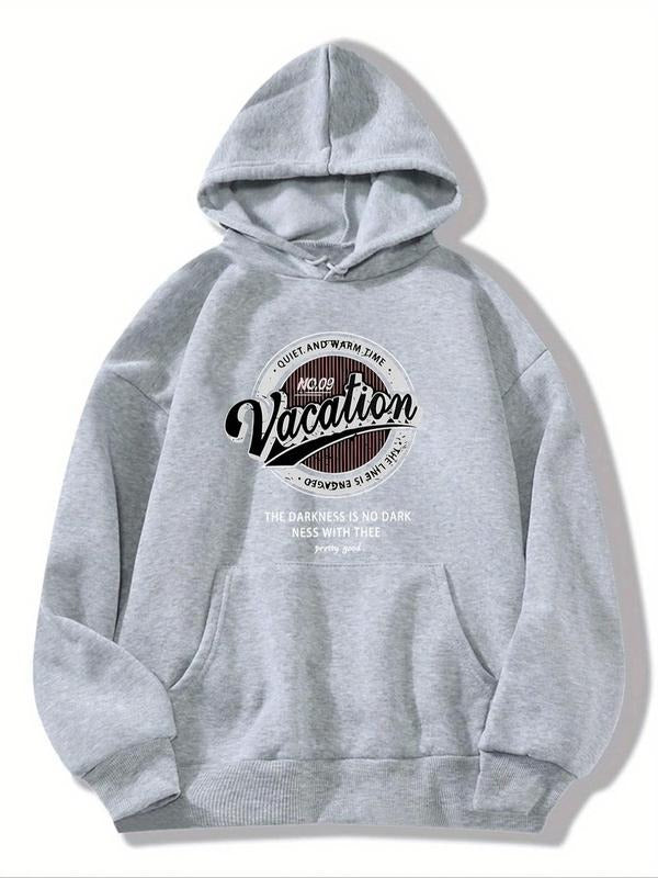 Women'WB shield Letter Print Drop Shoulder Hoodie, Fashion Casual Drawstring Pocket Hooded Sweatshirt for Daily Holiday...