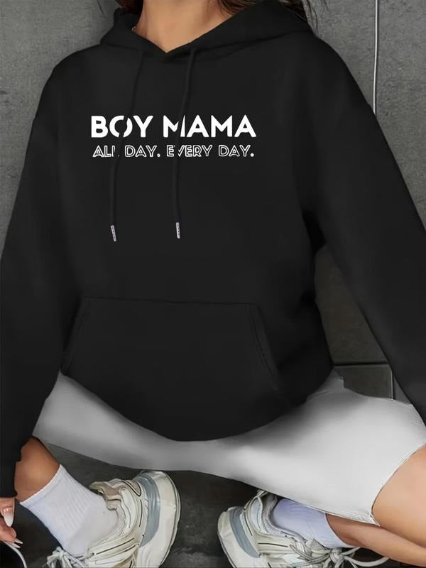 Women'WB shield Letter Print Drop Shoulder Hoodie, Fashion Casual Drawstring Pocket Hooded Sweatshirt for Daily Holiday...