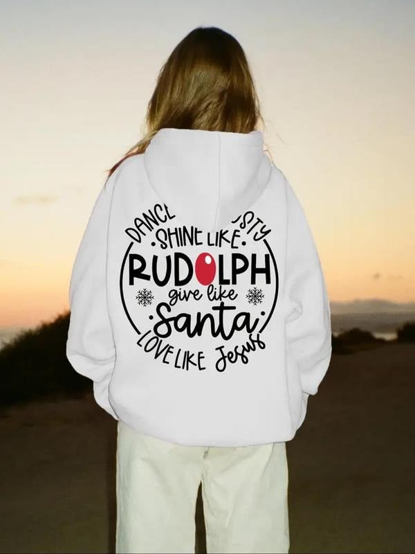 Women'WB shield Letter Print Drop Shoulder Hoodie, Fashion Casual Drawstring Pocket Hooded Sweatshirt for Daily Holiday...