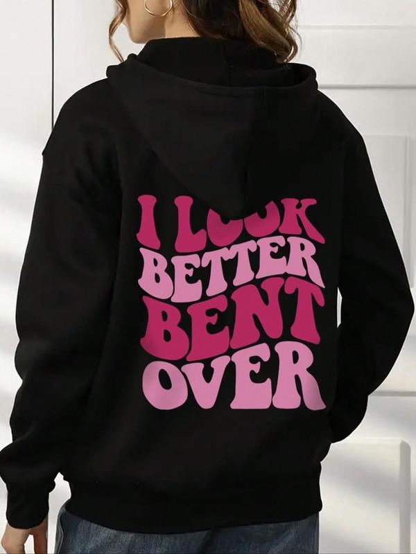 Women'WB shield Letter Print Drop Shoulder Hoodie, Fashion Casual Drawstring Pocket Hooded Sweatshirt for Daily Holiday...
