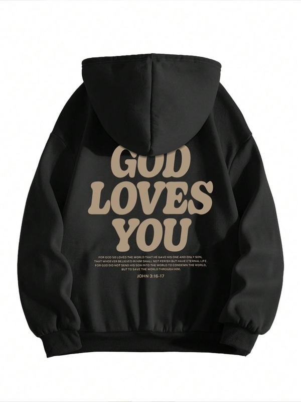 Women'WB shield Letter Print Drop Shoulder Hoodie, Fashion Casual Drawstring Pocket Hooded Sweatshirt for Daily Holiday...