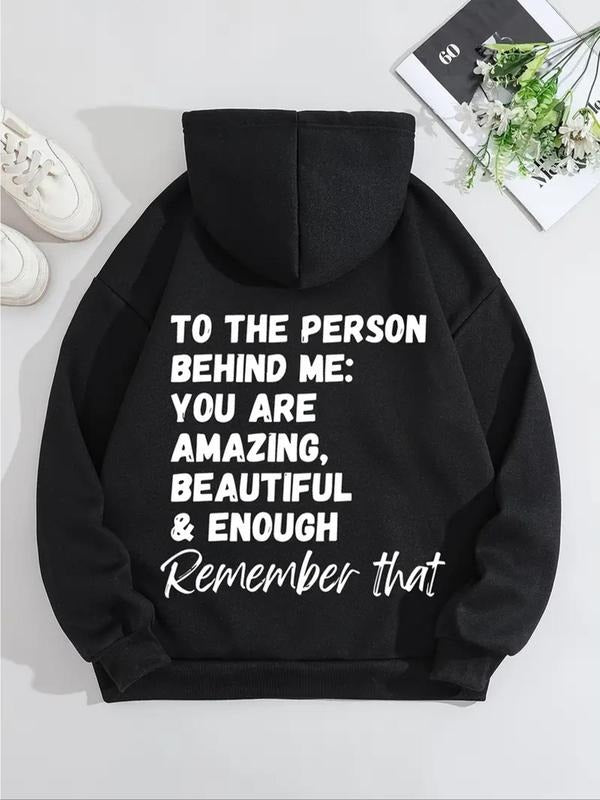 Women'WB shield Letter Print Drop Shoulder Hoodie, Fashion Casual Drawstring Pocket Hooded Sweatshirt for Daily Holiday...