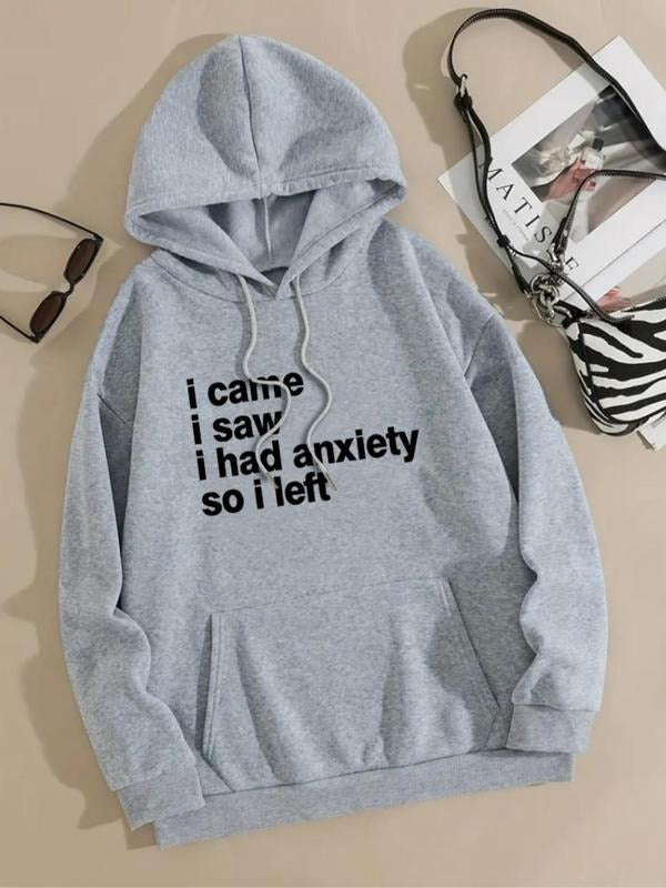 Women'WB shield Letter Print Drop Shoulder Hoodie, Fashion Casual Drawstring Pocket Hooded Sweatshirt for Daily Holiday...