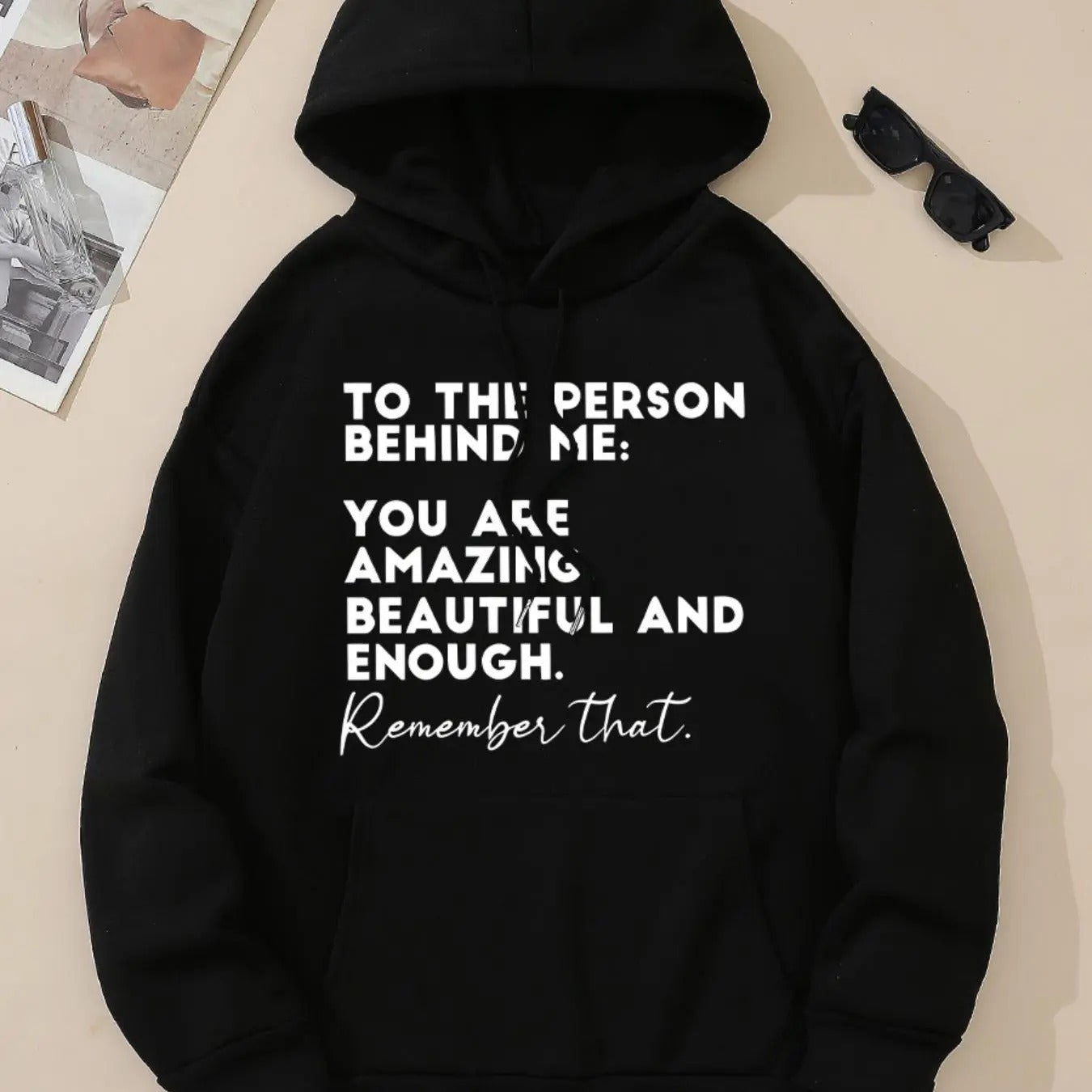 Women'WB shield Letter Print Drop Shoulder Hoodie, Fashion Casual Drawstring Pocket Hooded Sweatshirt for Daily Holiday...