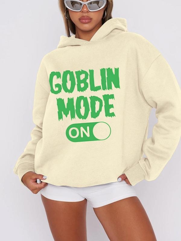 Women'WB shield Letter Print Drop Shoulder Hoodie, Fashion Casual Long Sleeve Hooded Sweatshirt for Daily Holiday Outdoor...