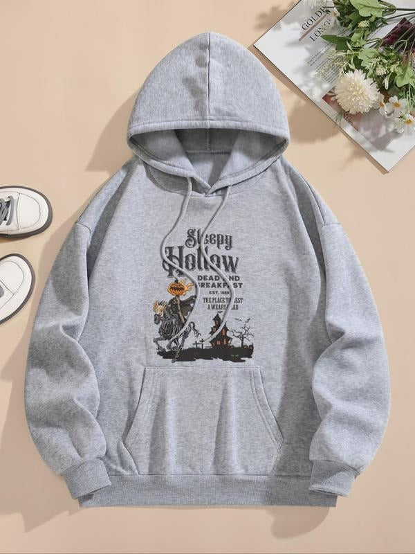Women'WB shield Letter Print Drop Shoulder Hoodie, Halloween TNF Fashion Casual Drawstring Pocket Hooded Sweatshirt for...