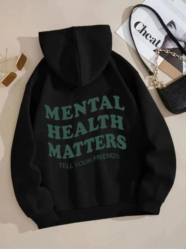 Women'WB shield Letter Print Drop Shoulder Long Sleeve Hoodie, Casual Comfort Drawstring Pocket Hooded Sweatshirt...