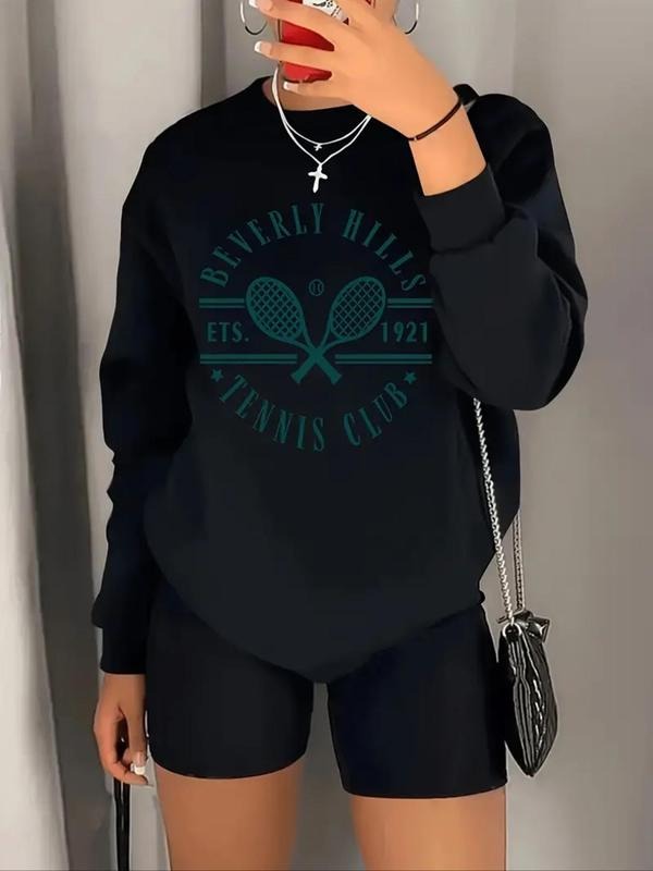 Women'WB shield Letter Print Drop Shoulder Pullover, Casual Long Sleeve Crew Neck Sweatshirt for Fall & Winter, Women'WB...