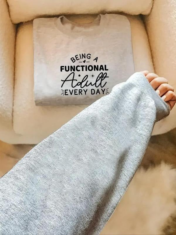 Women'WB shield Letter Print Drop Shoulder Pullover, Casual Long Sleeve Round Neck Sweatshirt for Fall & Winter, Women'WB...
