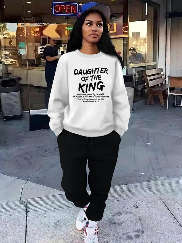 Women'WB shield Letter Print Drop Shoulder Sweatshirt & Drawstring Waist Pants Straw hat pirates Set, Casual Fashion Cozy...