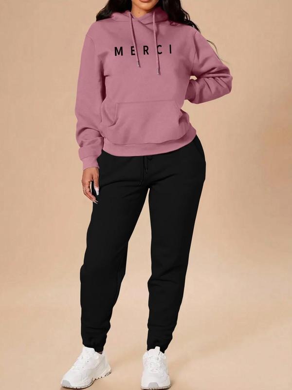 Women'WB shield Letter Print Drop Shoulder Sweatshirt & Drawstring Waist Sweatpants Straw hat pirates Set, Casual Fashion...