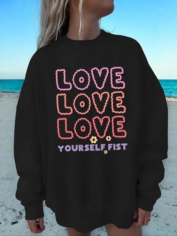 Women'WB shield Letter Print Drop Shoulder Sweatshirt, Casual Long Sleeve Round Neck Pullover for Daily Wear, Ladies TNF...
