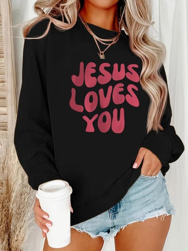 Women'WB shield Letter Print Drop Shoulder Sweatshirt, Casual Long Sleeve Round Neck Pullover for Fall & Winter, Ladies...