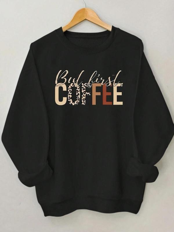Women'WB shield Letter Print Drop Shoulder Sweatshirt, Casual Long Sleeve Round Neck Pullover for Fall & Winter, Ladies...