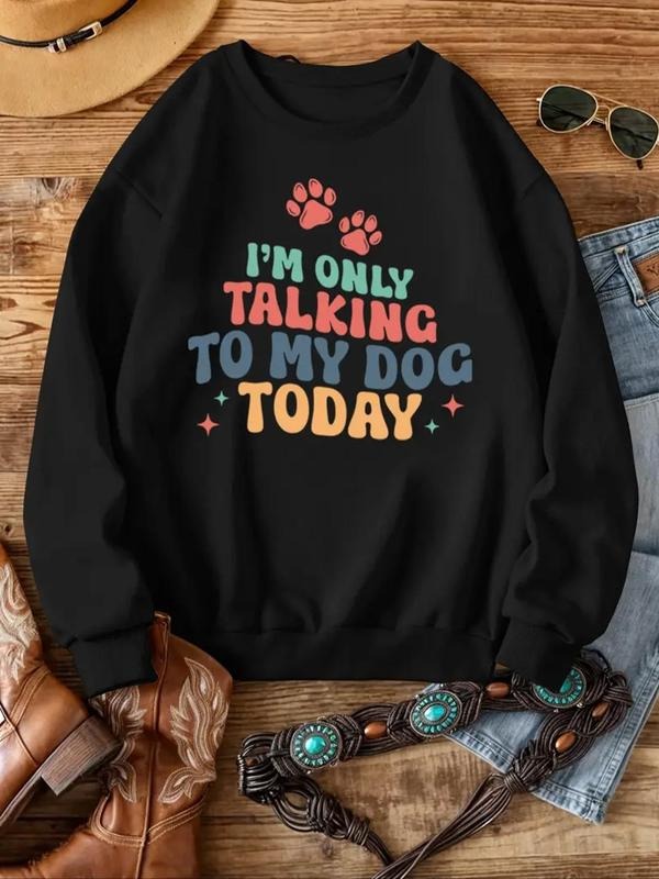 Women'WB shield Letter Print Drop Shoulder Sweatshirt, Casual Long Sleeve Round Neck Pullover for Fall & Winter, Ladies...