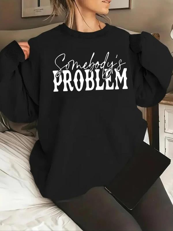 Women'WB shield Letter Print Drop Shoulder Sweatshirt, Casual Long Sleeve Round Neck Pullover for Fall & Winter, Ladies...